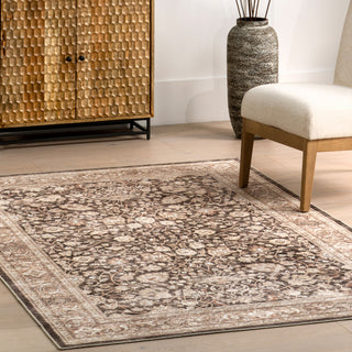 Nuloom Cerise Floral Faded Spill Proof Washable Area Rug, Dark Brown 5'x8'