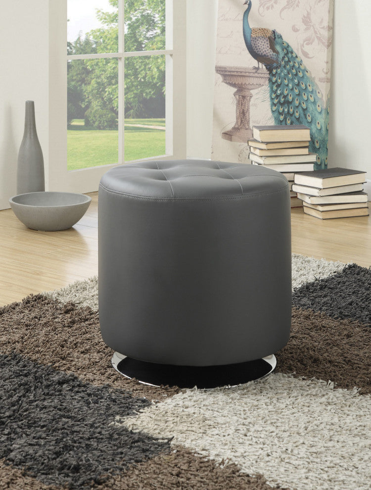Round Leatherette Upholstered Ottoman, Gray