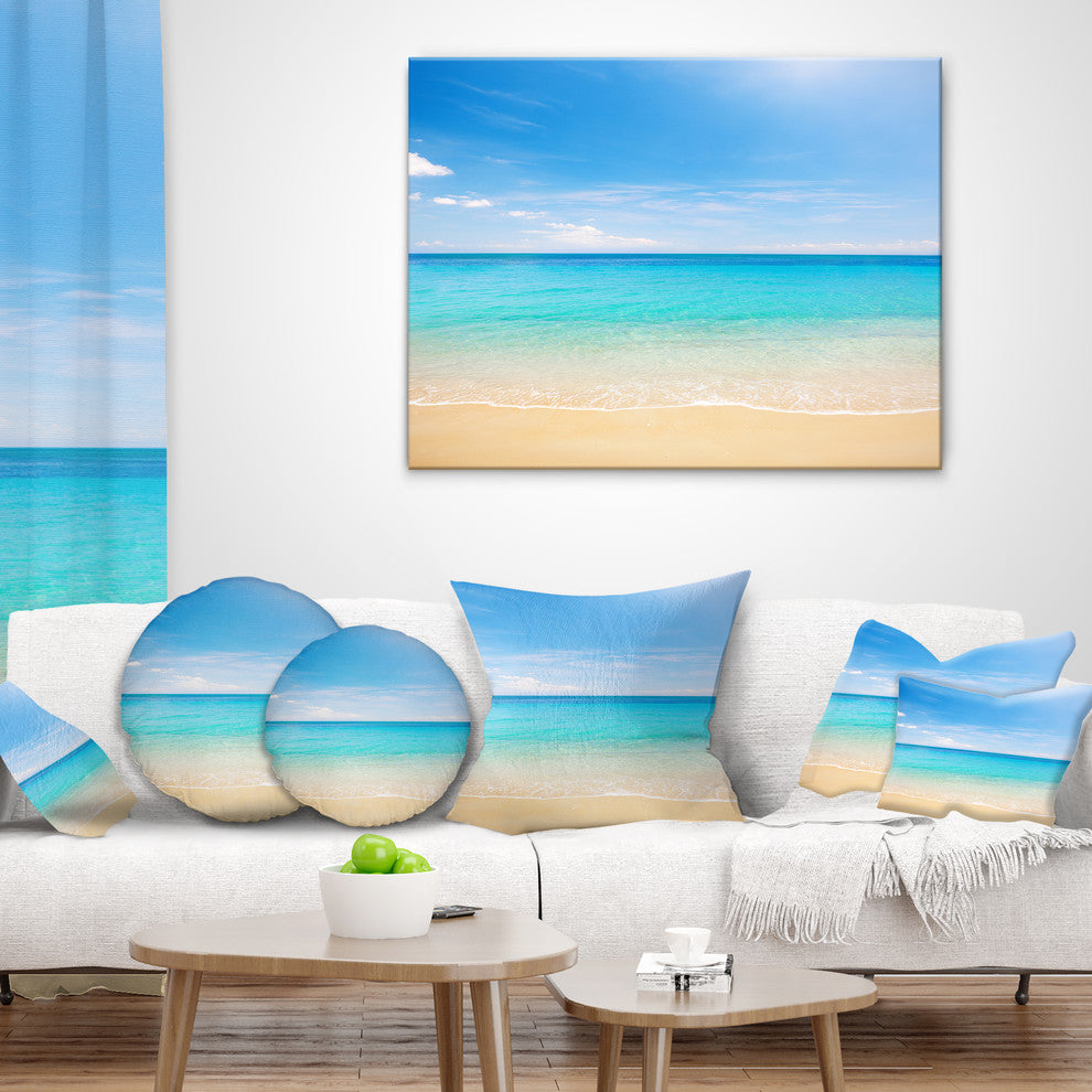 Bright Blue Tropical Beach Seashore Photo Throw Pillow, 18"x18"