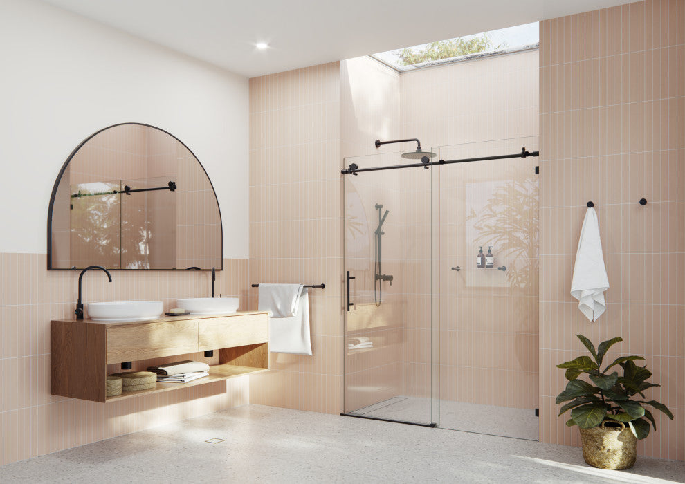 60-64"x78" Frameless Sliding Shower Door, Matte Black