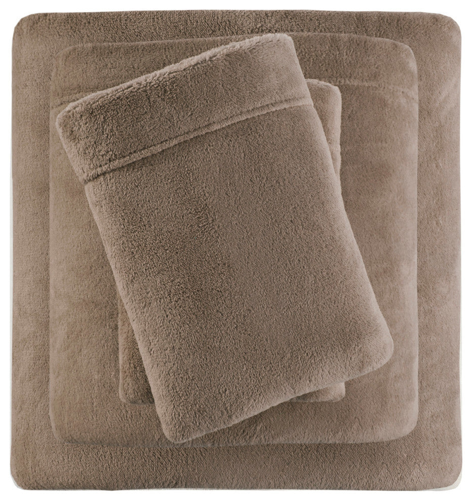 True North by Sleep Philosophy Knitted Plush Sheet Set, Brown, King