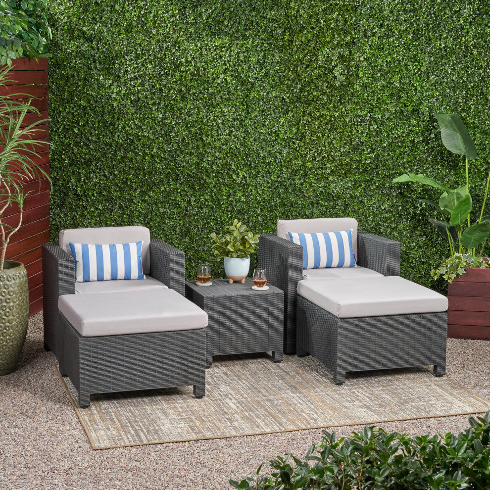 Dottie Outdoor Wicker Print  2 Seater Chat Set With Ottomans, Dark Gray/Gray