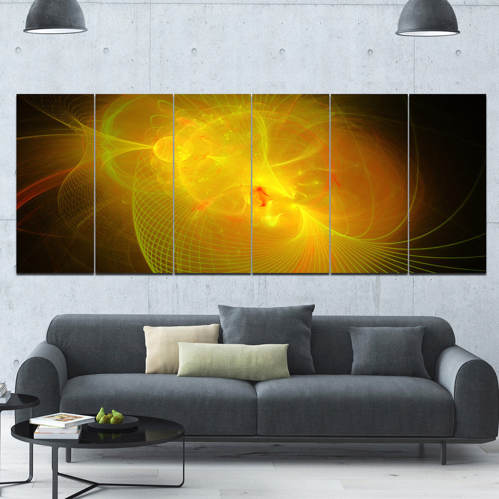 Distant Golden Space Nebula, Floral Canvas Art Print, 70"x28", 6 Panels