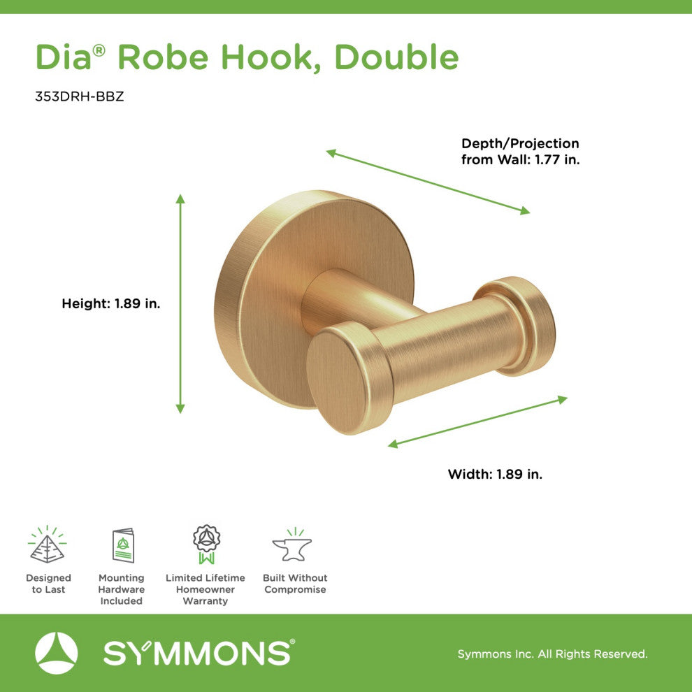 Dia Double Robe Hook, Brushed Bronze