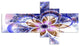 Blue Light Fractal Flower, Floral Art Canvas Print, 60"x32", 5 panels