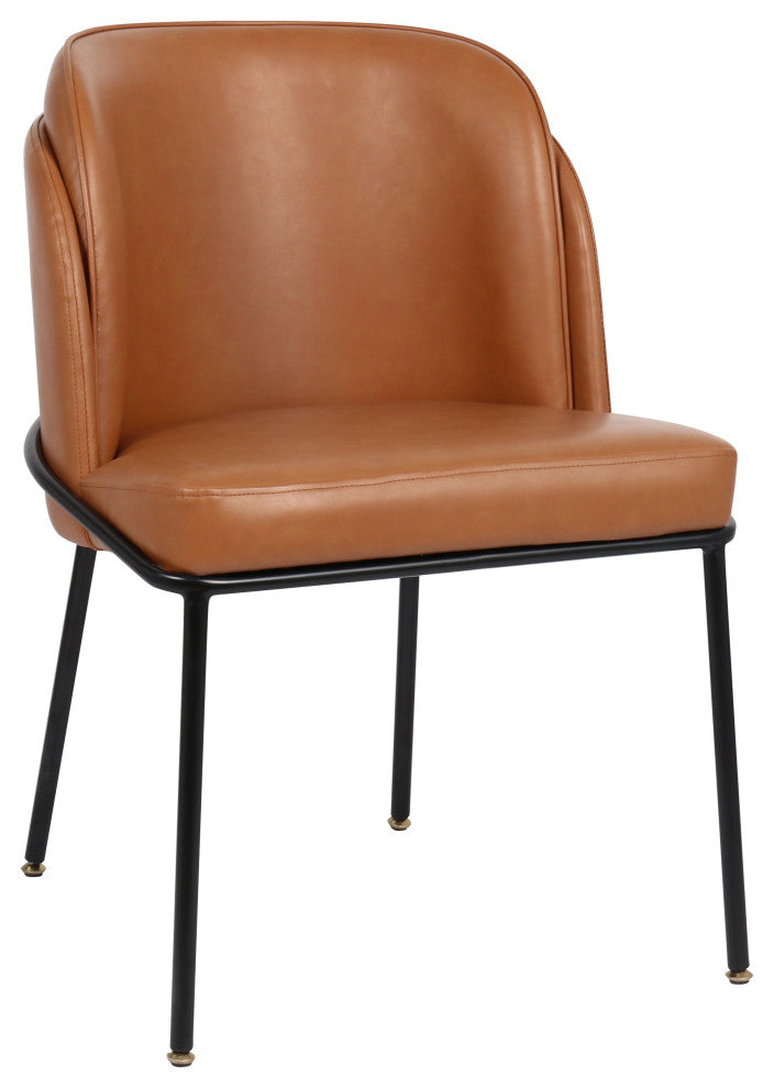 Jagger Vegan Leather Upholstered Dining Chair, Set of 2, Cognac, Matte Black Finish