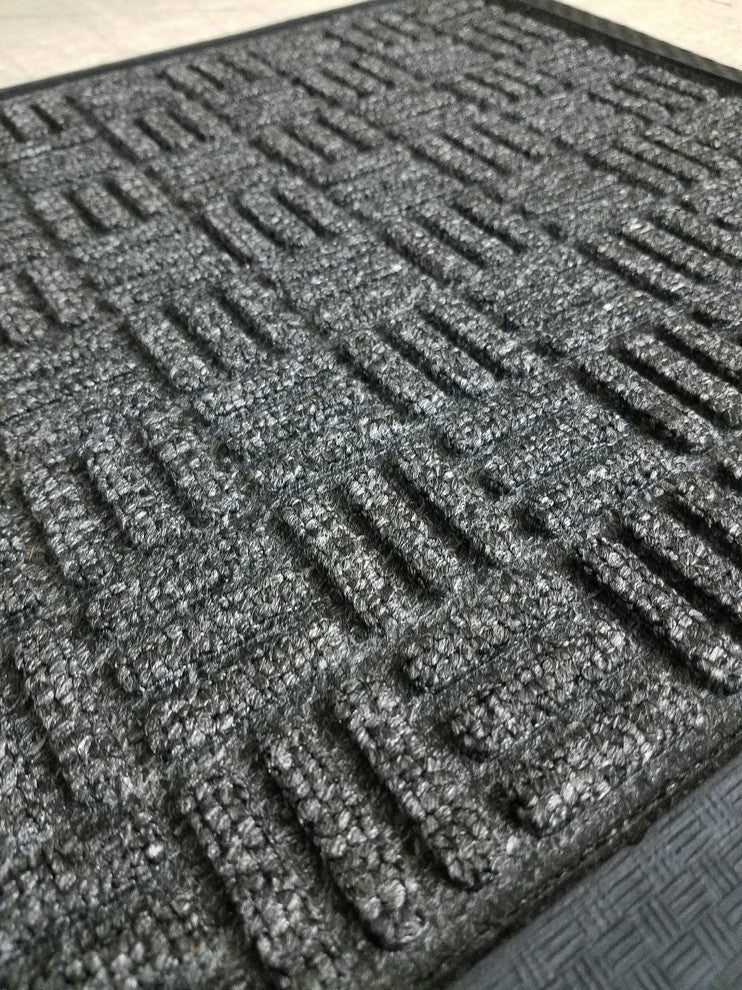 Outdoor Front Door Mat Checkerboard Yvan Polypropylene Rubber Rug 24x16 Grey