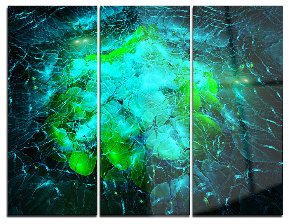 "Fractal Smoke Texture Green" Digital Metal Wall Art, 3 Panels, 36"x28"