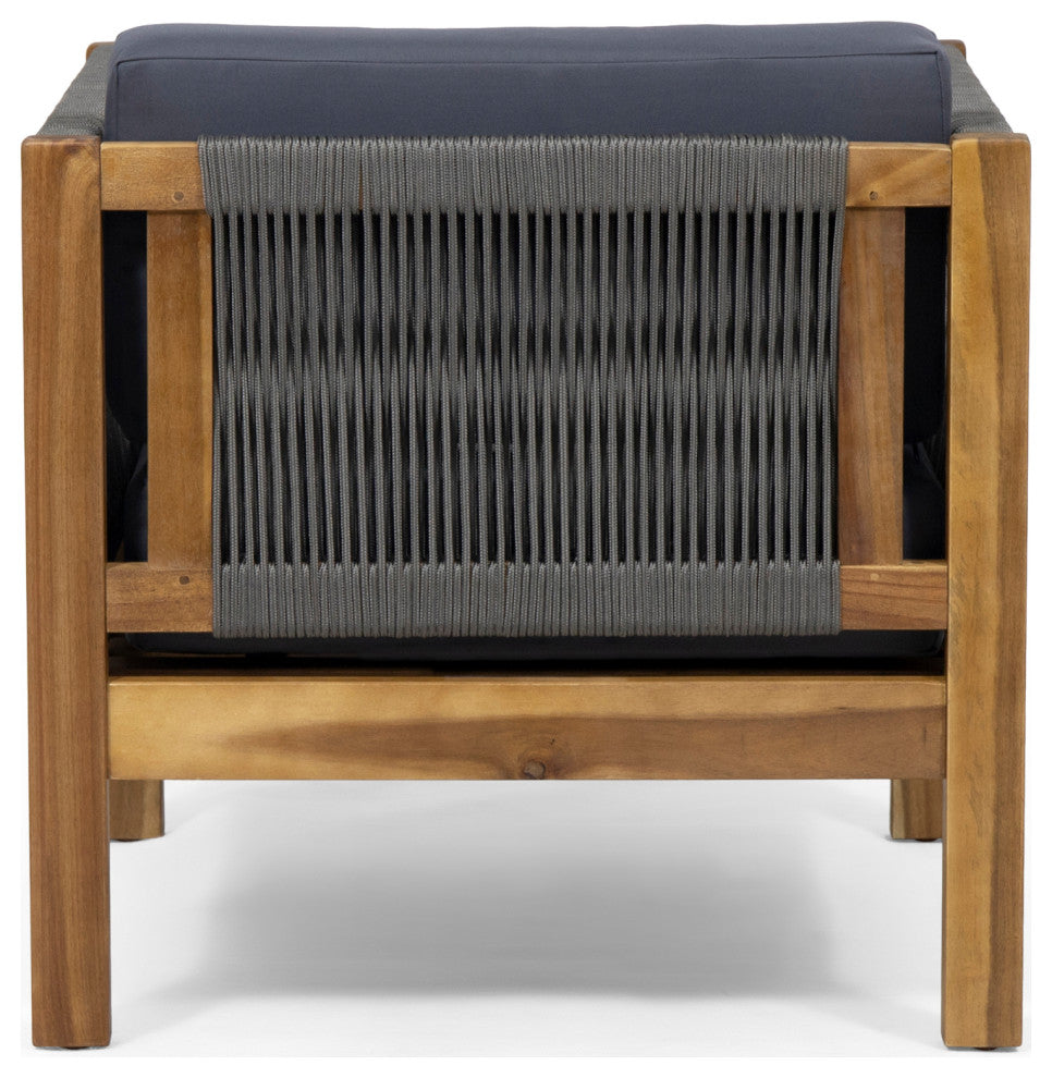 Charlotte Outdoor Acacia Wood and Rope Club Chair, Single