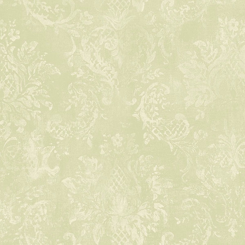 Stripes And Damasks, Classic Damask Stripes Light Green Wallpaper Roll