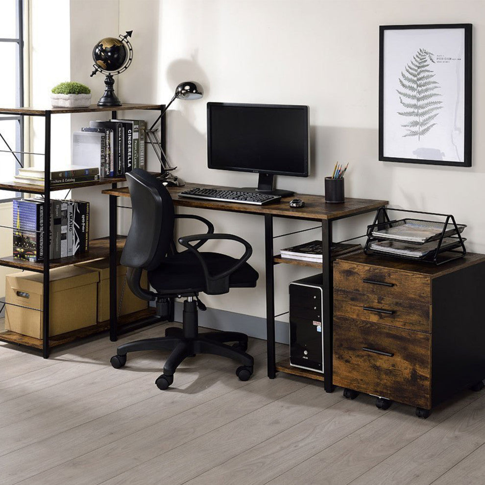 2 Tier Shelf Writing Desk, Weathered Oak and Black