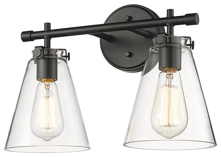 2 Light 16" Matte Black Bathroom Vanity Light