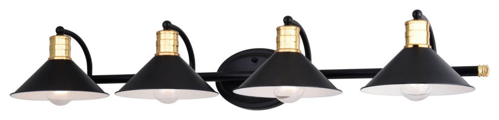 Akron Four Light Vanity in Matte Black and Natural Brass