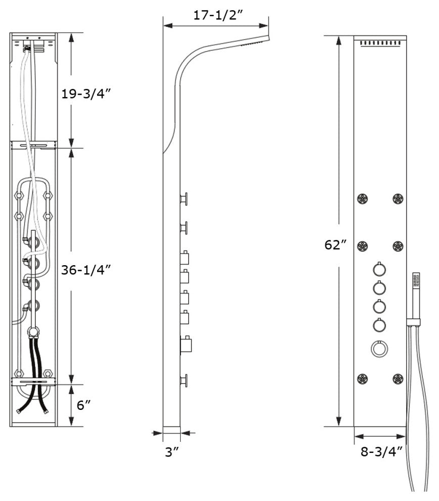Blue Ocean 62"? Stainless Steel SPS88991 Thermostatic Shower Panel