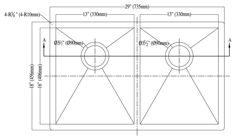 Dawn Undermount Equal Double Square Sink