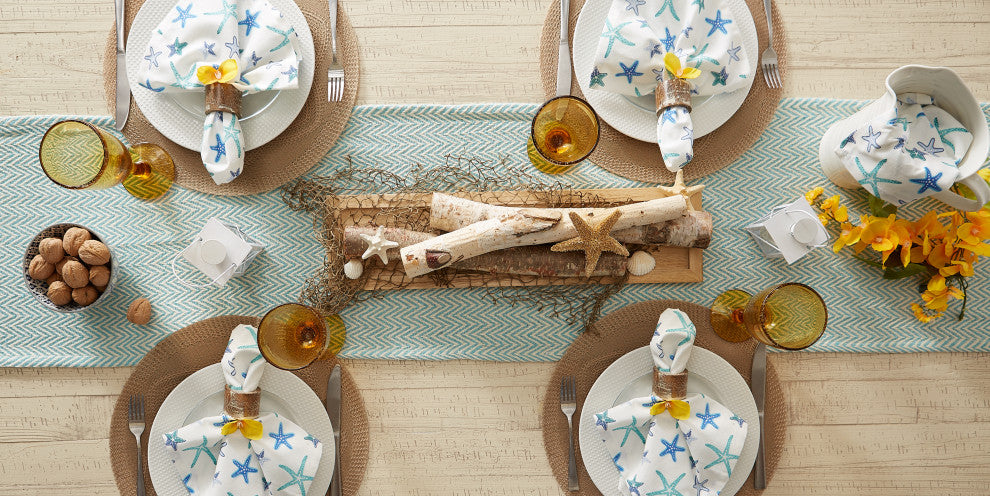 Aqua Handloom Chevron Table Runner 15x108