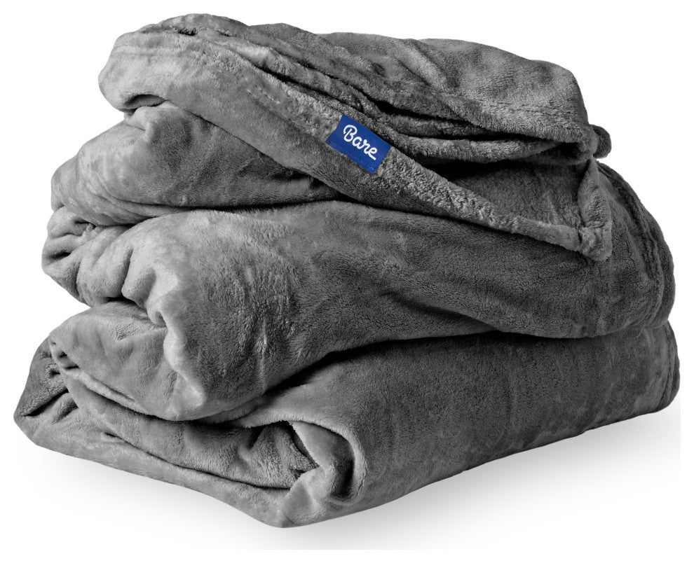 Bare Home Microplush Fleece Blanket, Gray, Throw/Travel