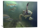 "Green Sea Turtle And Fish, Sabah, Malaysia" Artwork, 40" x 30"