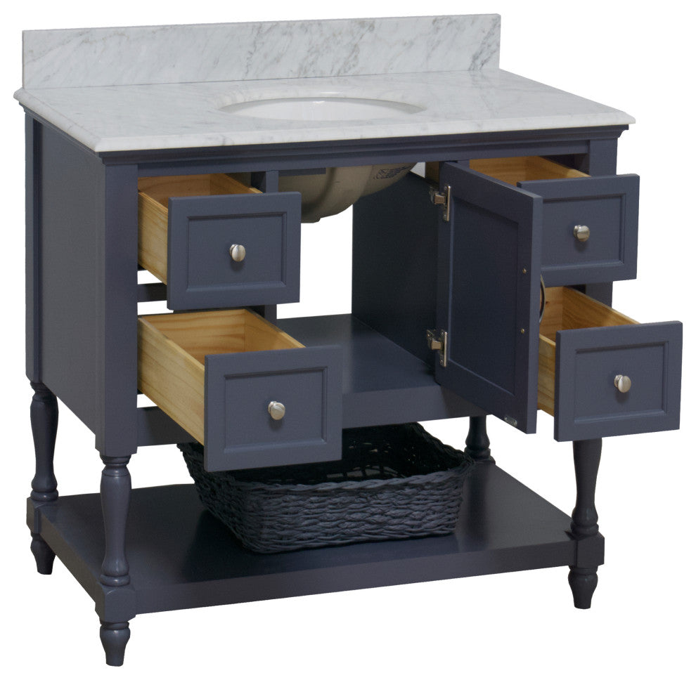 Beverly 42" Bathroom Vanity, Marine Gray, Carrara Marble