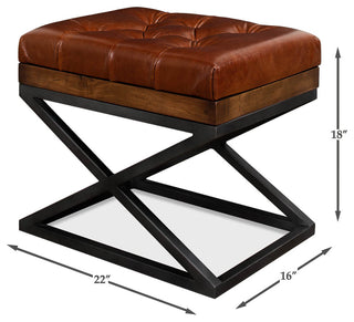 Modern Tufted Leather X Frame Stool