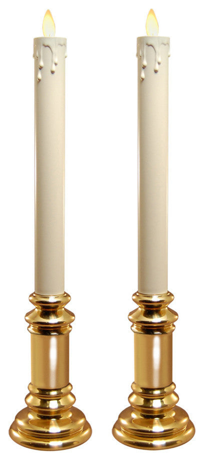Action LED Taper Candles With Holder, Set of 2