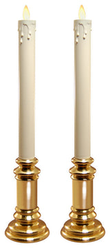 Action LED Taper Candles With Holder, Set of 2