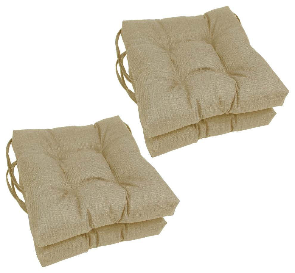 16" Polyester Solid Outdoor Square Tufted Chair Cushions, Set of 4, Sandstone