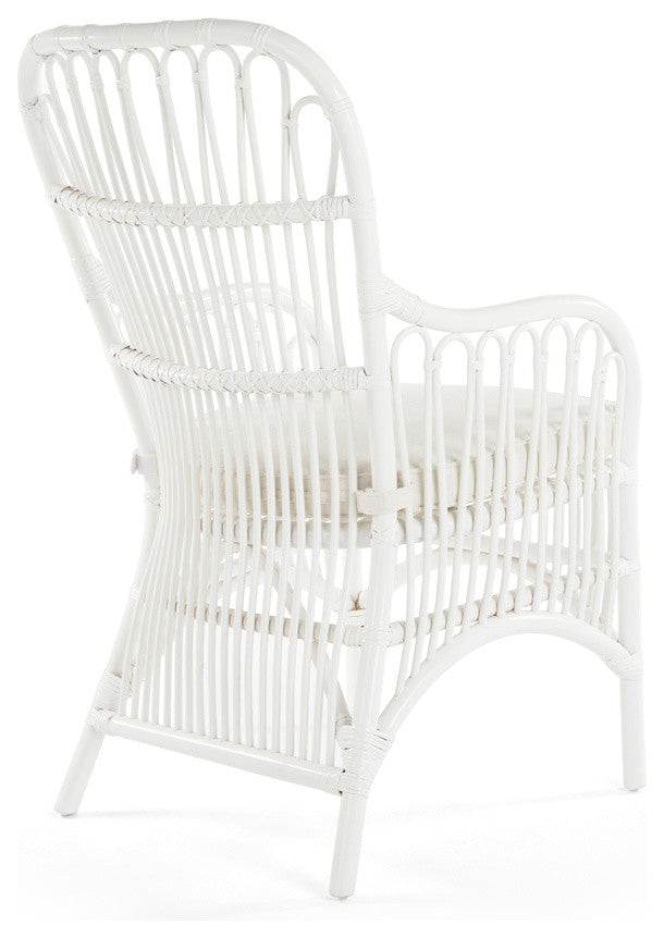 Rattan Loop Armchair With Seat Cushion, Set of 2, White