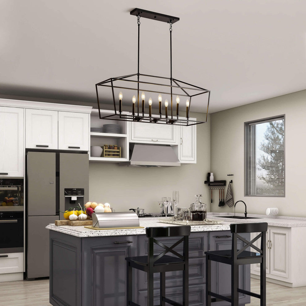Iris 8-Light Antique Black Rectangle Candle Chandelier