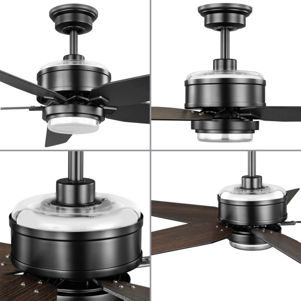 Byars 54" 5-Blade LED Indoor Matte Black Ceiling Fan, Light Kit Opal Shade
