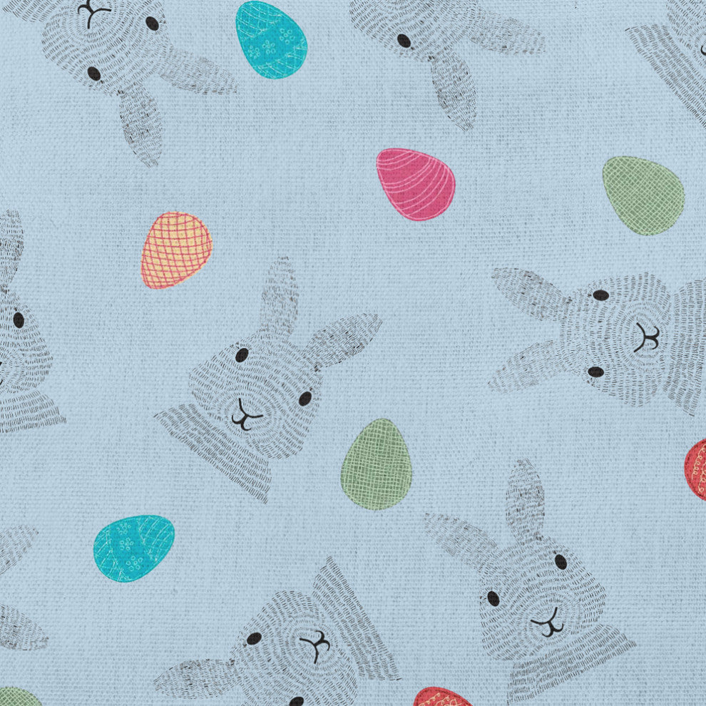 Bunnies and Eggs Easter Decorative Throw Pillow, After Rain Blue, 16x16"