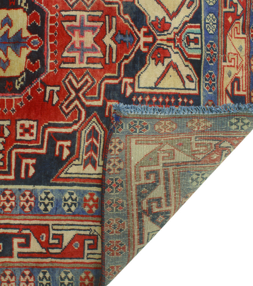 Fine Vintage Distressed Colys Navy/Red Runner, 3'10x10'4