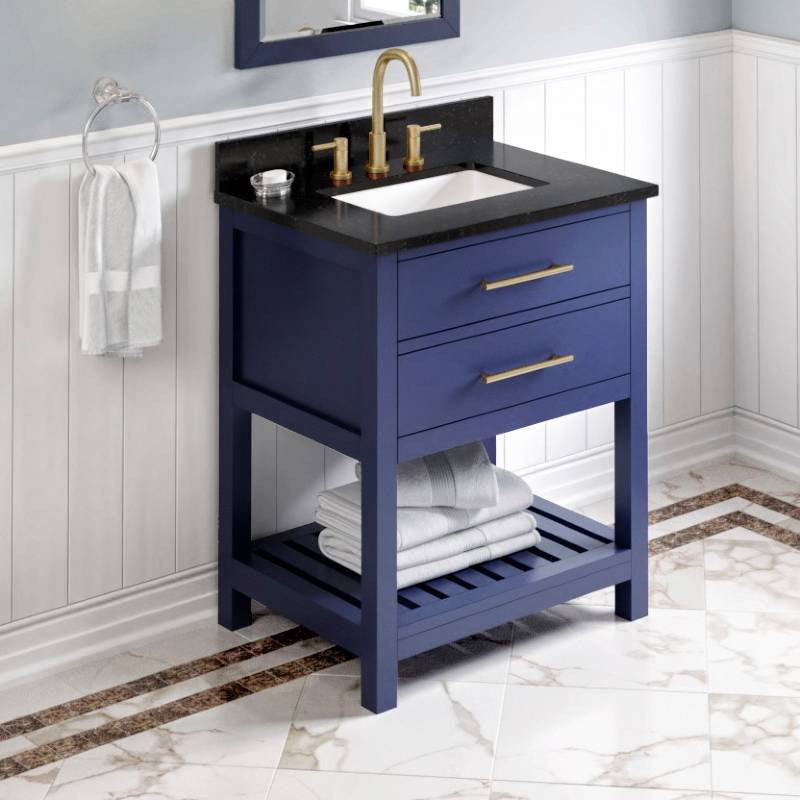 Wavecrest Contemporay Hale Blue 30" Vanity, Black Granite Vanity Top