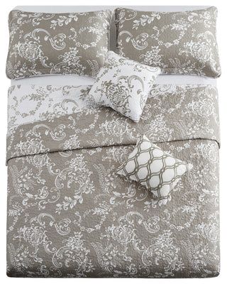 LA Boheme 5 Piece Printed Bed Spread Set, Taupe, Queen