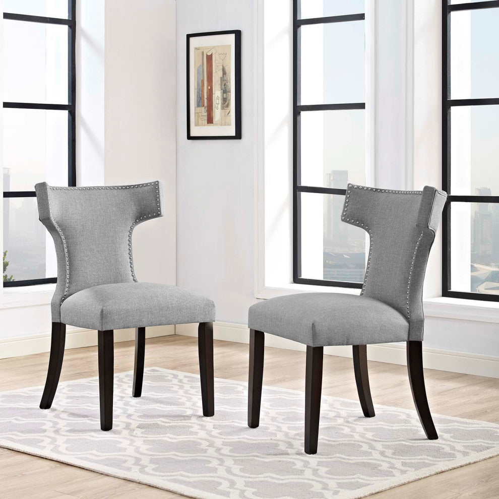 Light Gray Curve Dining Side Chair Fabric Set of 2