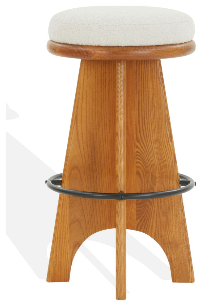 Safavieh Couture Bellarita Round Swivel Barstool, Ivory/Walnut