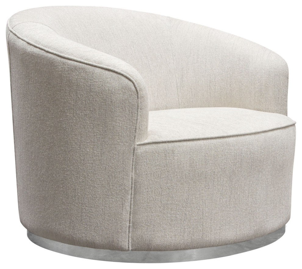 Raven Chair in Light Cream Fabric  Brushed Silver Accent Trim