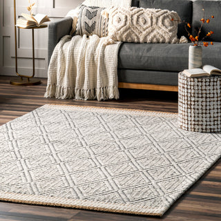 Nuloom Laura Bohemian Trellis Wool and Jute Rug, Ivory 4' x 6'