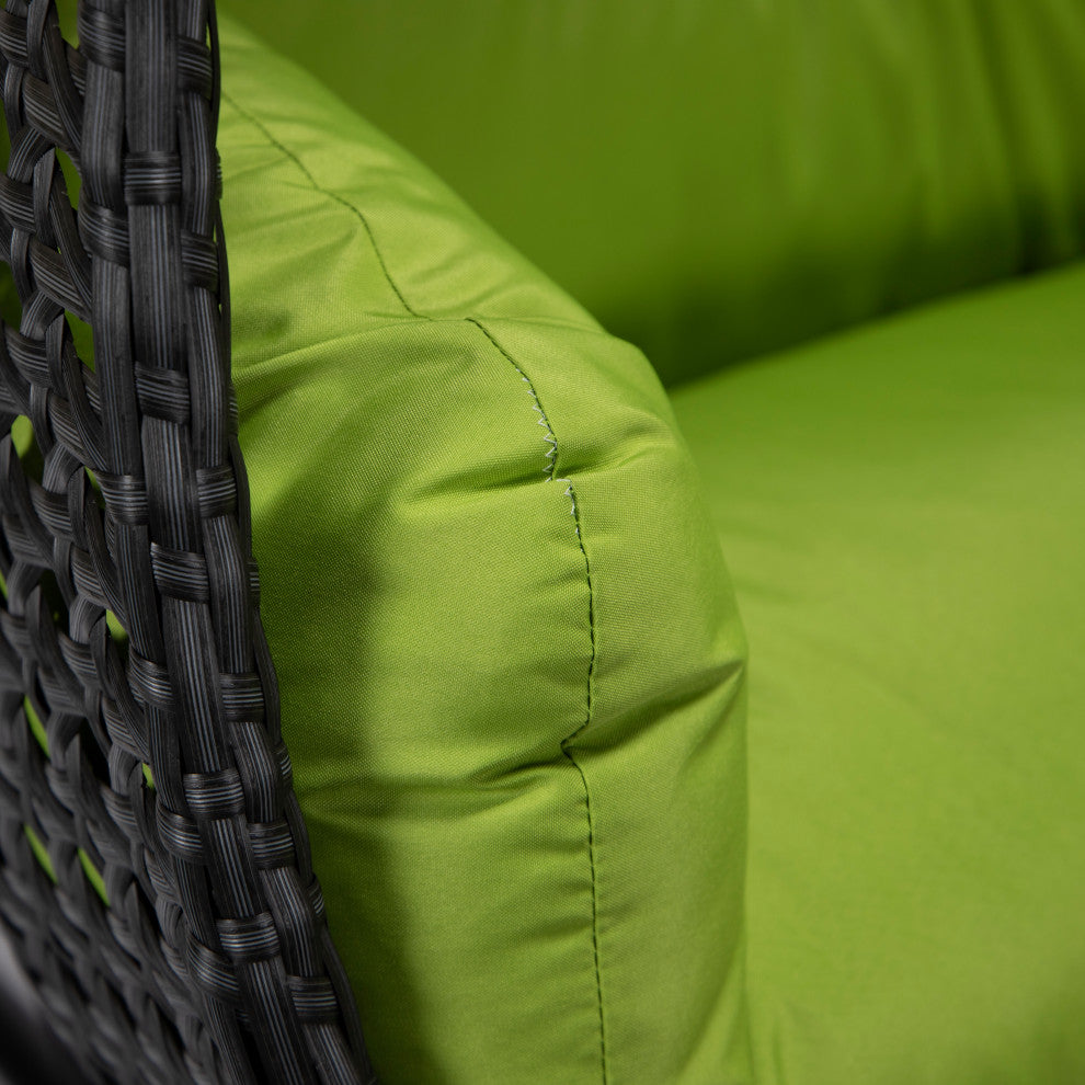 LeisureMod Mendoza Charcoal Wicker Hanging Double Egg Swing Chair, Light Green
