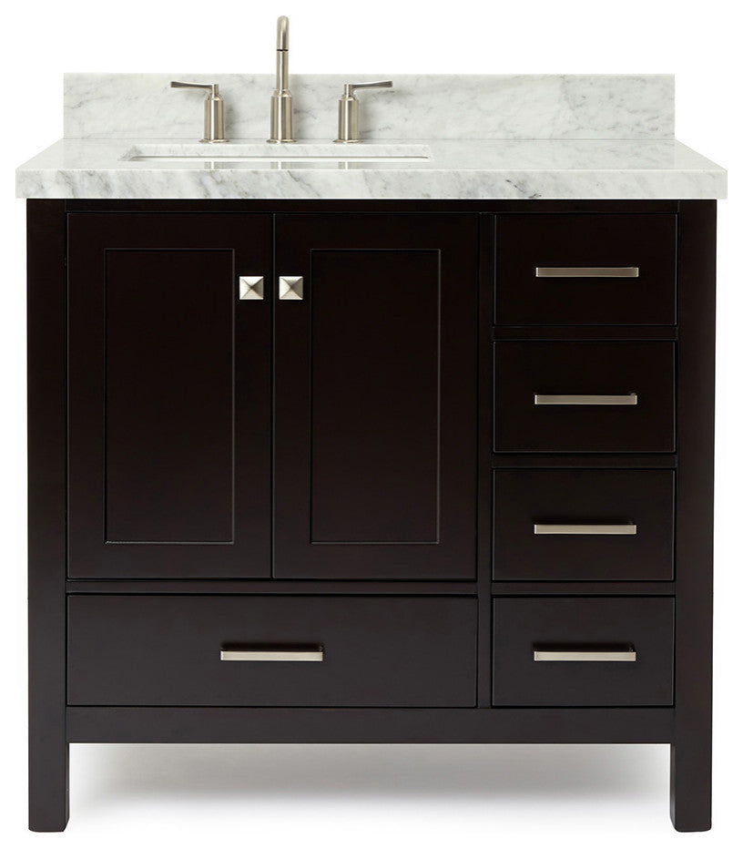 ARIEL Cambridge 37" Left Rectangle Sink Bathroom Vanity with Marble Top