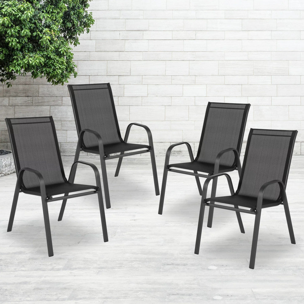 Set of 4 Patio Chair, Metal Frame With Curved Arms & Comfortable Backrest, Black