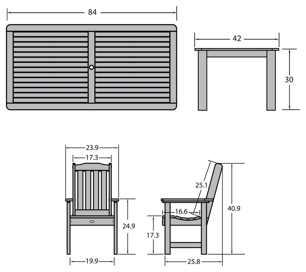 Springville 7-Piece 42x84 Dining Set, Weathered Acorn, Coastal Teak