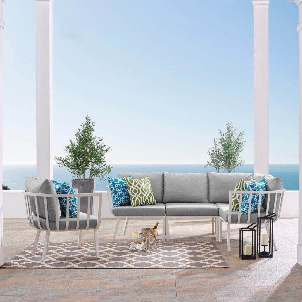 Lounge Sectional Sofa Chair Set, Aluminum, Metal, White Gray, Outdoor