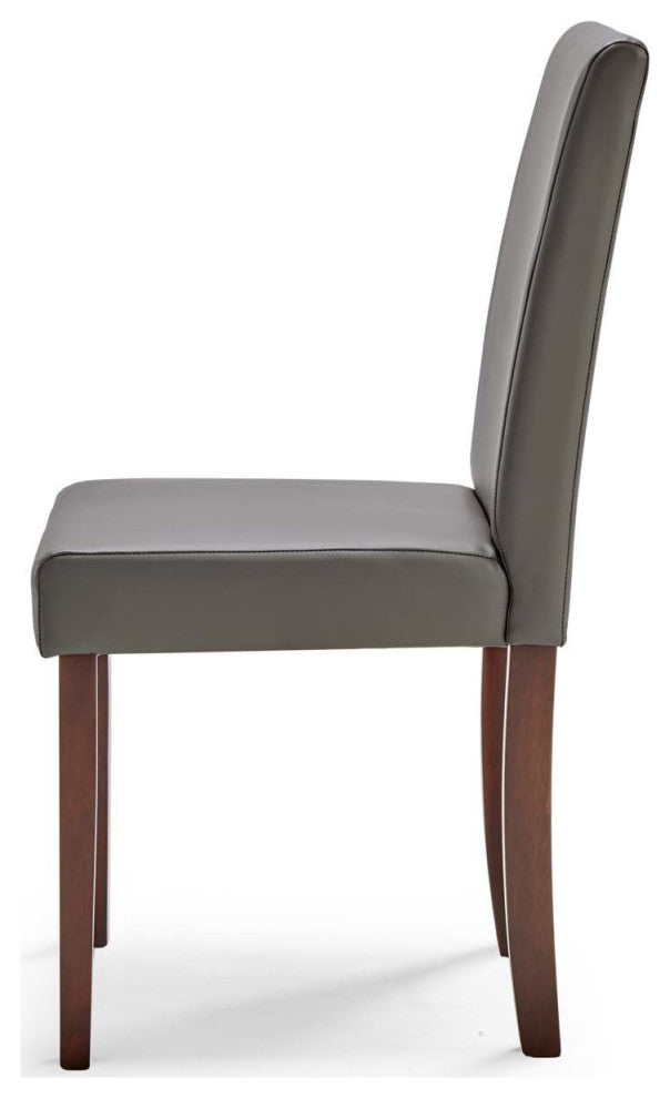 Side Dining Chair and Table Set, Faux Leather, Drak Brown Gray, Modern