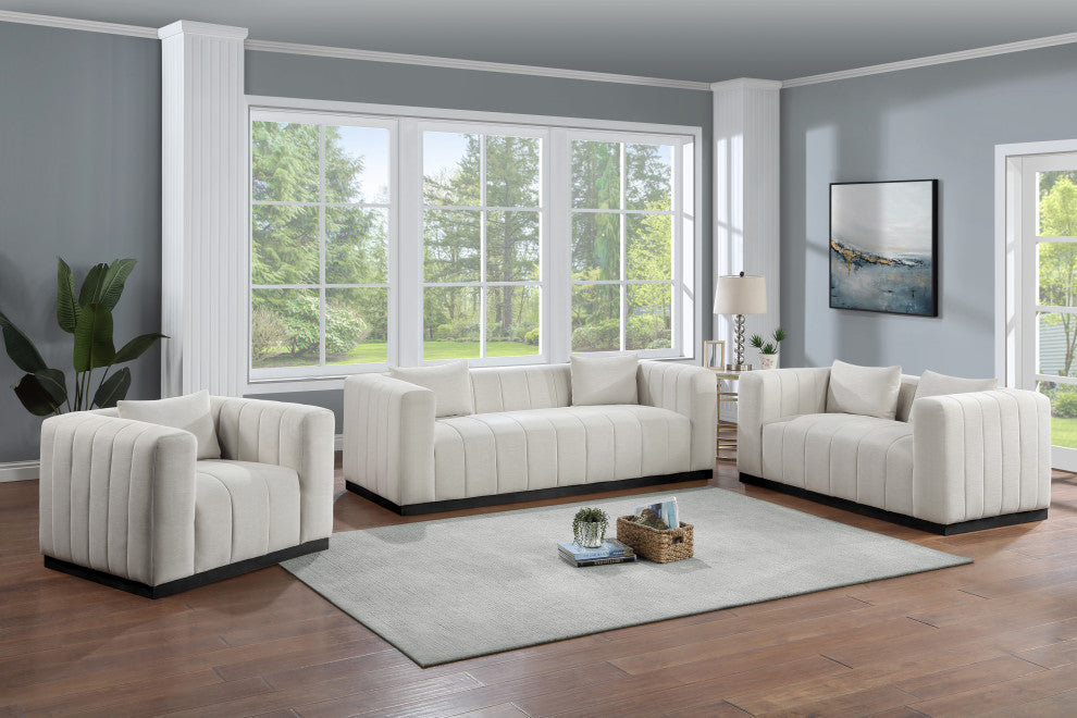 Lucia Beige Linen Textured Fabric Chair, Beige, Sofa