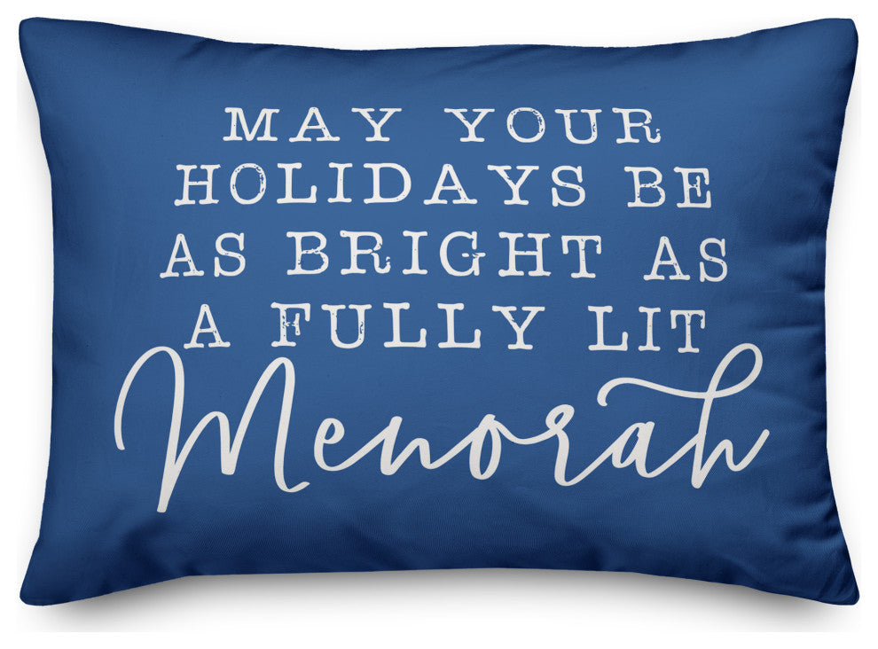 Fully Lit Menorah 14"x20" Throw Pillow
