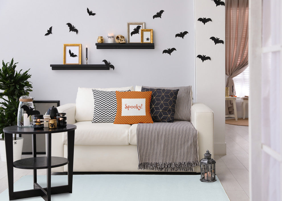 Halloween Spooky Checks Accent Pillow, Rust, 18"x18"