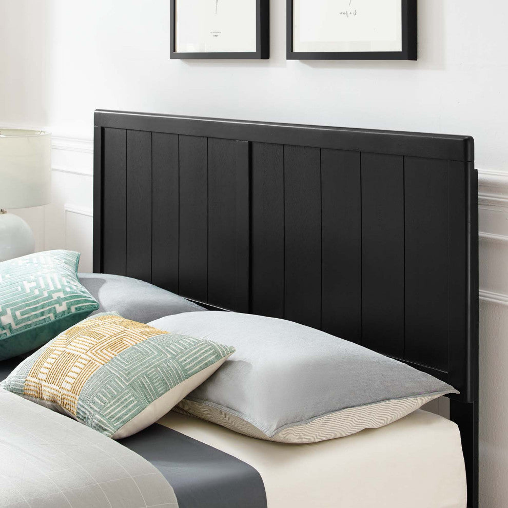 Platform Bed Frame, Queen Size, Wood, Black, Modern Mid-Century, Bedroom Master