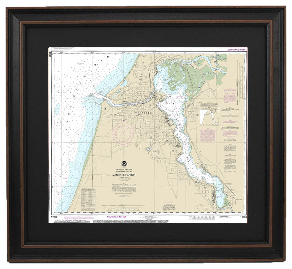 Poster Size Framed Nautical Chart, Grand River, Michigan, 36x30