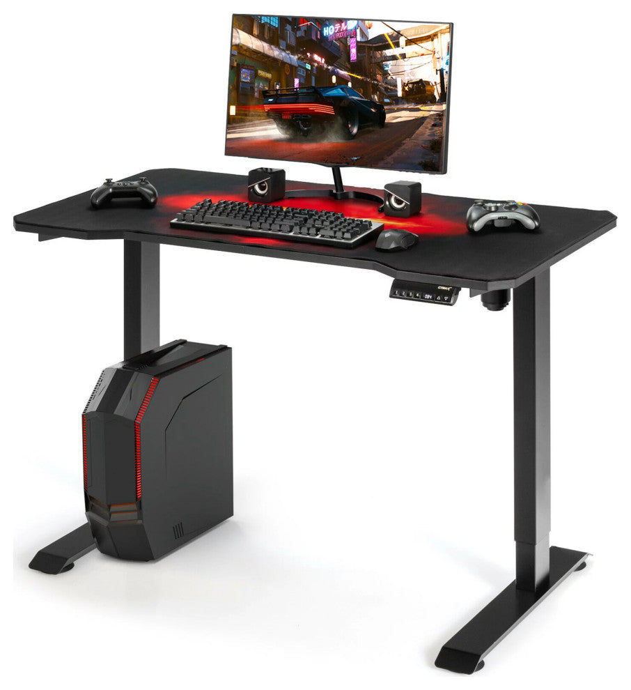 Electric Gaming Desk, Adjustable Carbon Fiber Top With Curved Silhouette, Black